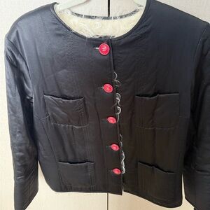 Chanel Silk Black Jacket with Red Buttons